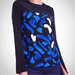 GREY Jason Wu Silk Brush Stroke Long Sleeve Shirt Marine Multi Size 2